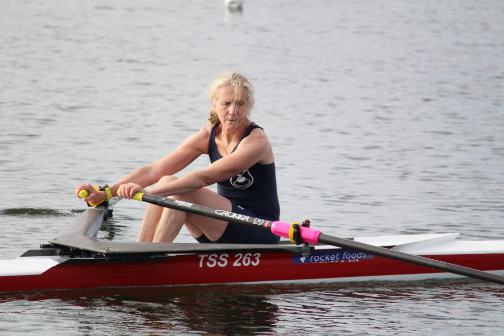 masters women single scull, masters rowing, old athlete rowing,