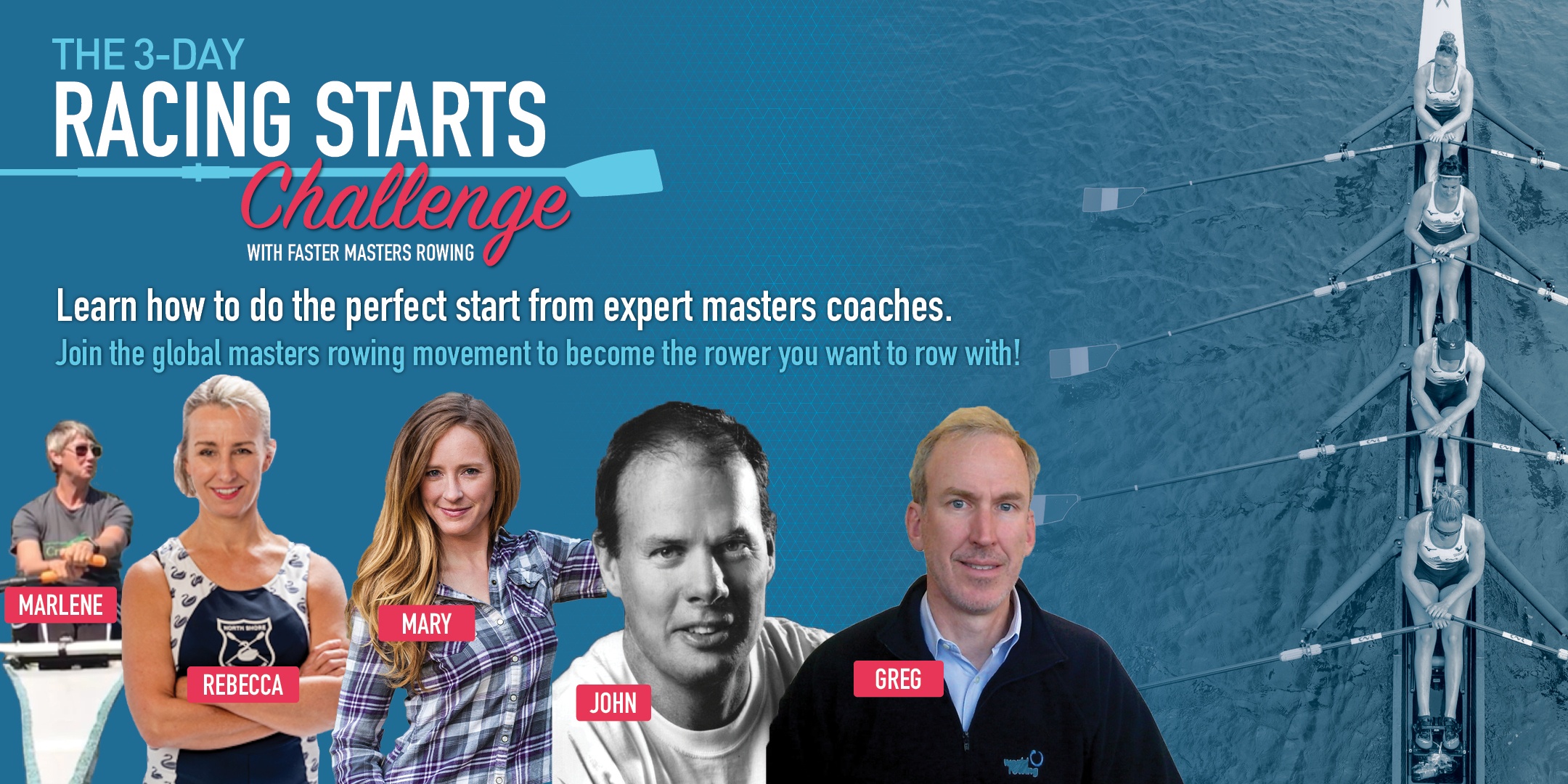 Mary Whipple, John Kaitz, Greg Benning teach how to do a racing start for rowing and sculling.