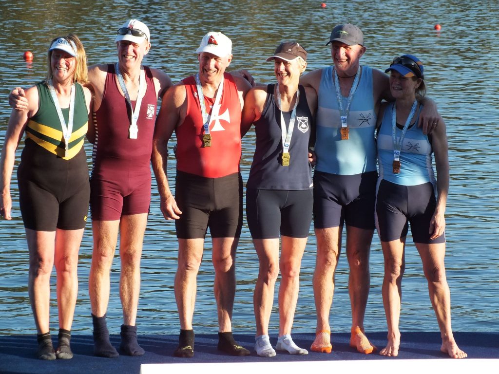 Masters rowing, mixed 2x, medal podium Sydney