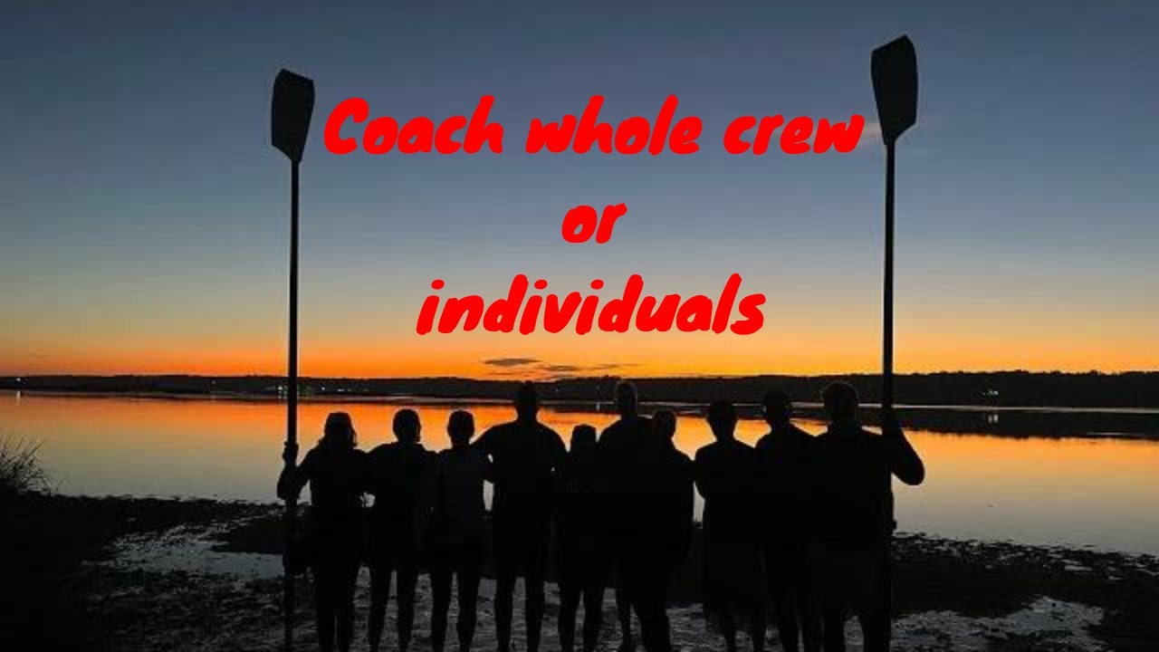Rowing crew silhouette, rowing oars, eight rowers