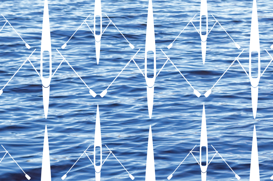 rippling water background with white rowing boat pattern