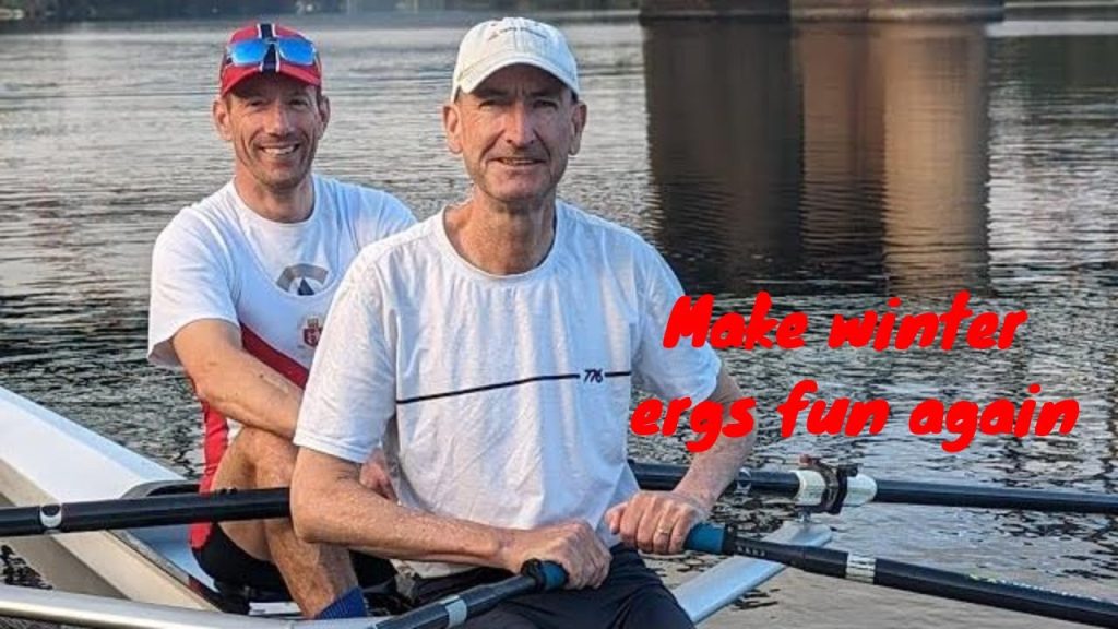 Two men in a rowing boat at Penrith on Nepean River, Australia