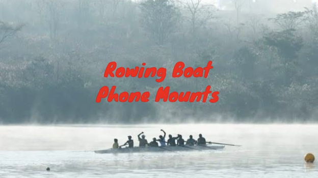 rowing boat eight on a misty lake rowers waving arms silhouette