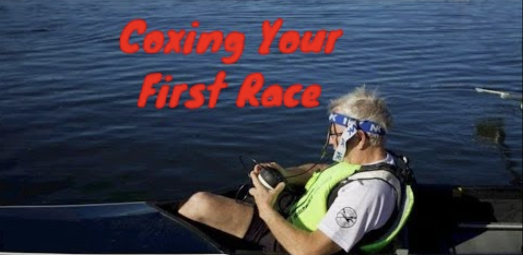 man sitting in cox seat rowing boat