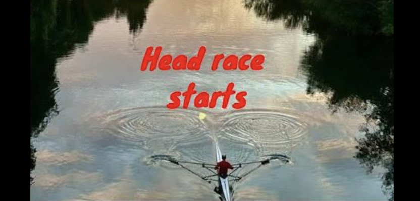 single sculler on a river starting to race